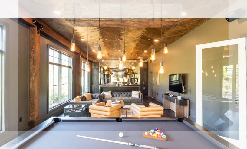 Modern Rustic Game Room With Billiards And Lounge