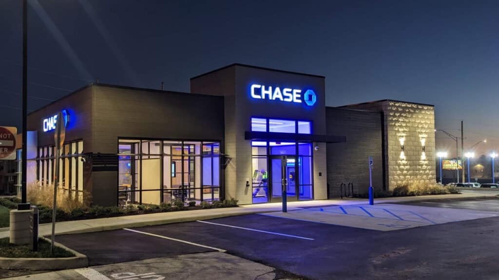 Chase Bank Front View Night Parking